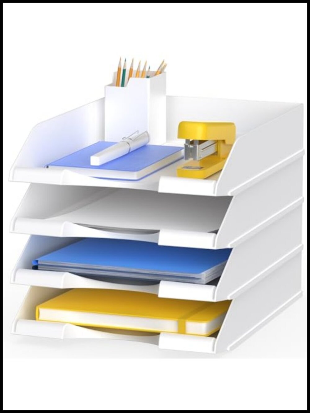 4 Pack Stackable Plastic Paper Trays Letter Document Desk Organizer